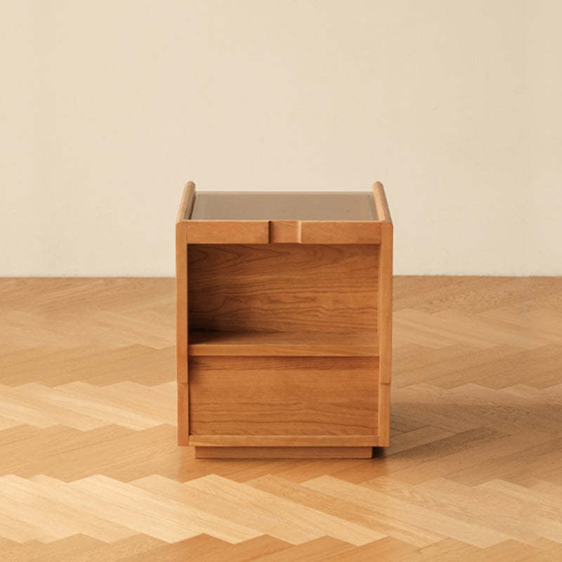 Retro Solid Wood Cube 3-Drawer Nightstand