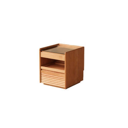 Retro Solid Wood Cube 3-Drawer Nightstand
