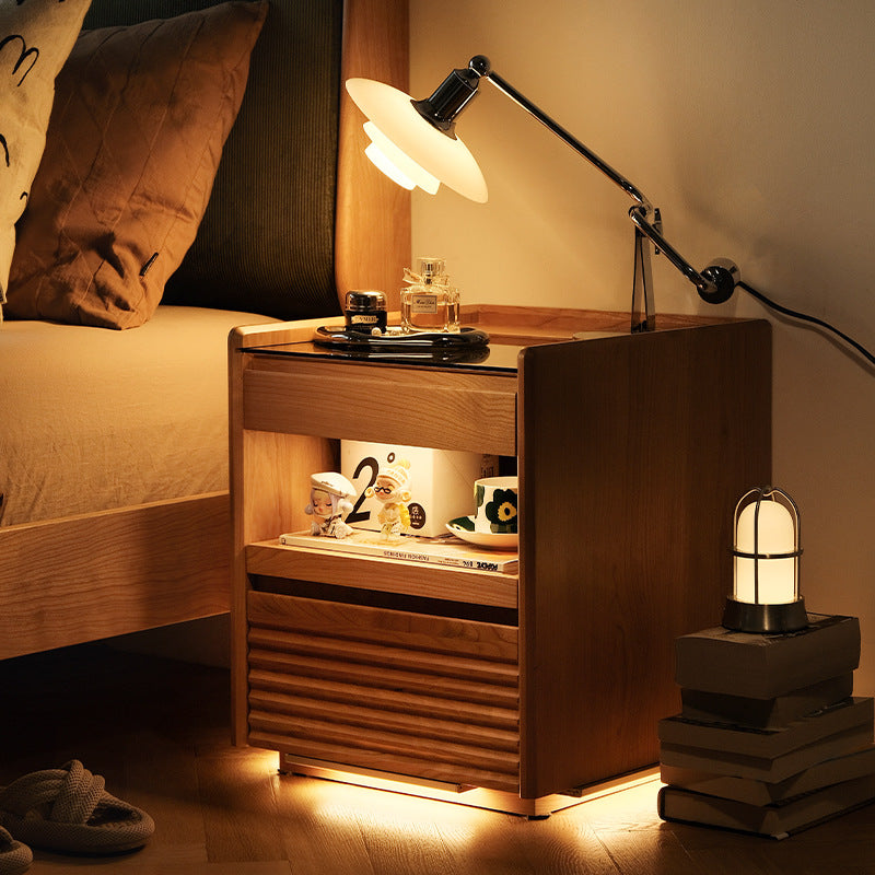 Retro Solid Wood Cube 3-Drawer Nightstand