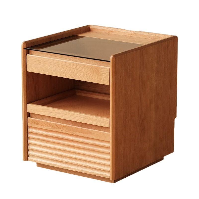 Retro Solid Wood Cube 3-Drawer Nightstand