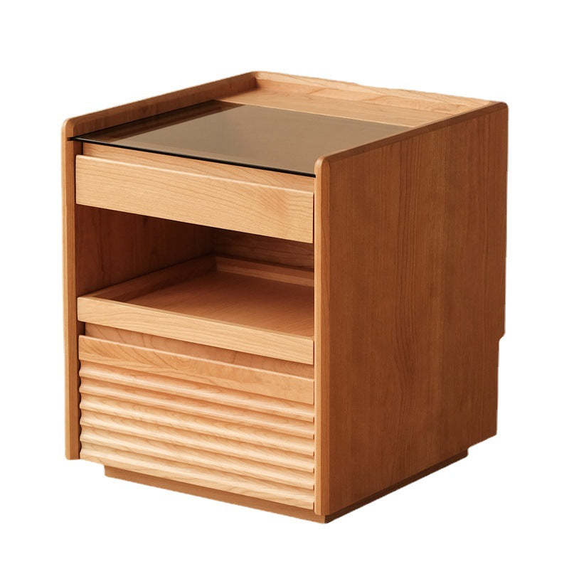 Retro Solid Wood Cube 3-Drawer Nightstand