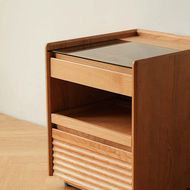 Retro Solid Wood Cube 3-Drawer Nightstand