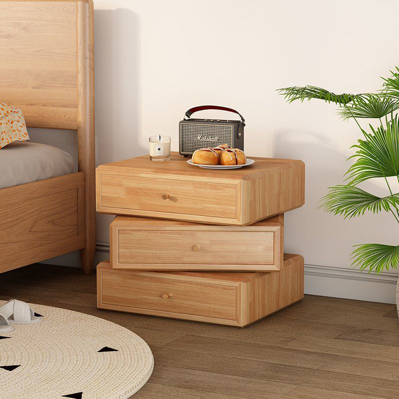 Retro Solid Wood Rotatable Nightstand 3-Drawer Storage