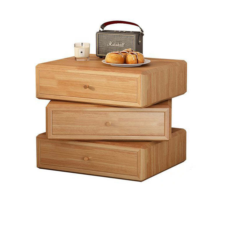 Retro Solid Wood Rotatable Nightstand 3-Drawer Storage