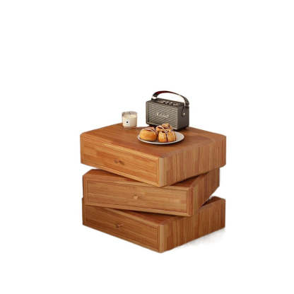 Retro Solid Wood Rotatable Nightstand 3-Drawer Storage
