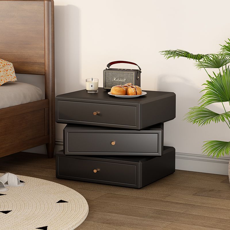 Retro Solid Wood Rotatable Nightstand 3-Drawer Storage — Black