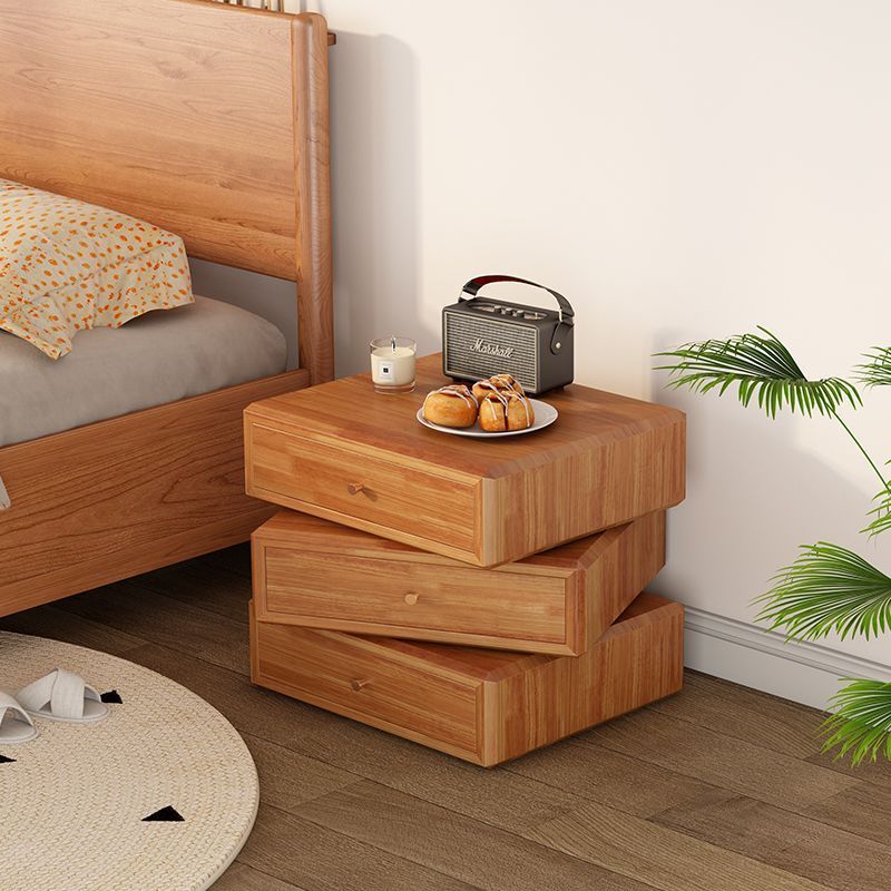Retro Solid Wood Rotatable Nightstand 3-Drawer Storage