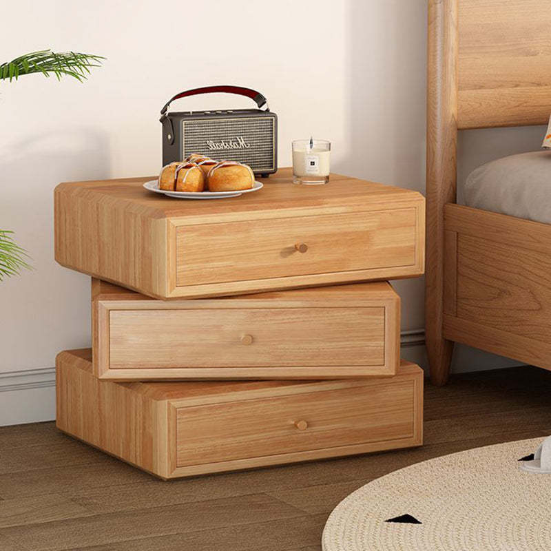 Retro Solid Wood Rotatable Nightstand 3-Drawer Storage
