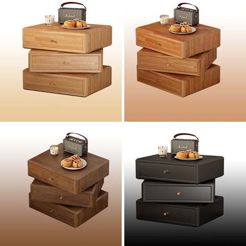 Retro Solid Wood Rotatable Nightstand 3-Drawer Storage