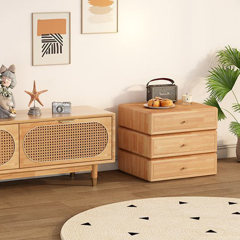 Retro Solid Wood Rotatable Nightstand 3-Drawer Storage