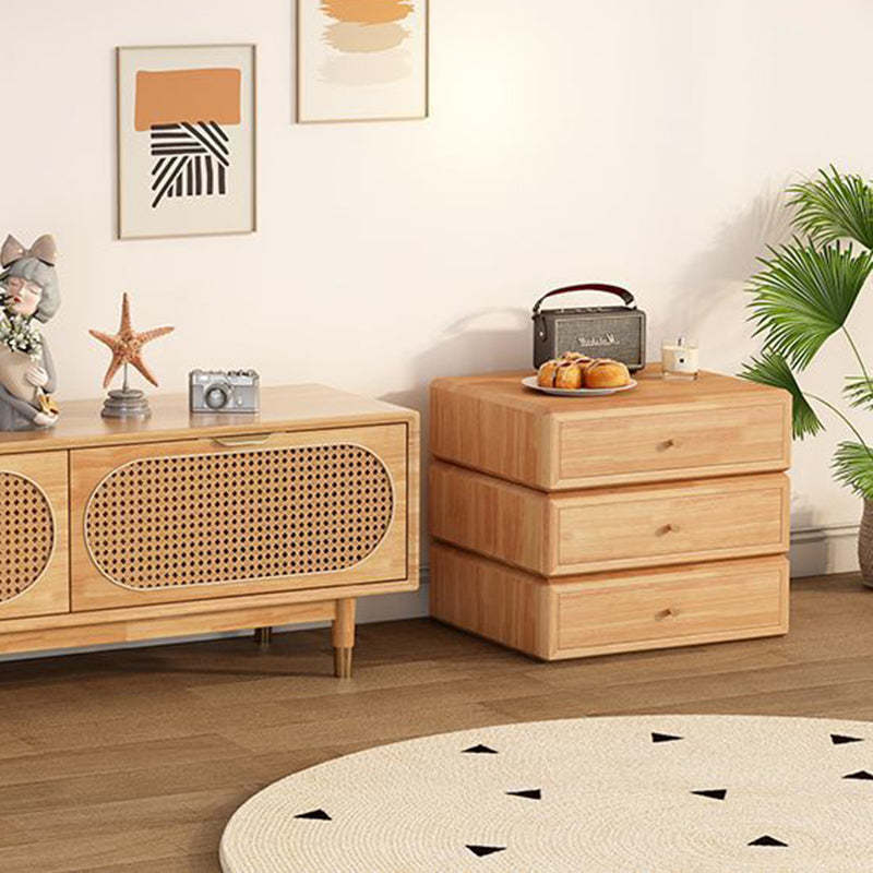 Retro Solid Wood Rotatable Nightstand 3-Drawer Storage