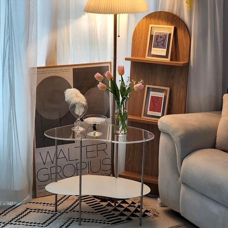 Modern Curved Acrylic Metal Coffee Table