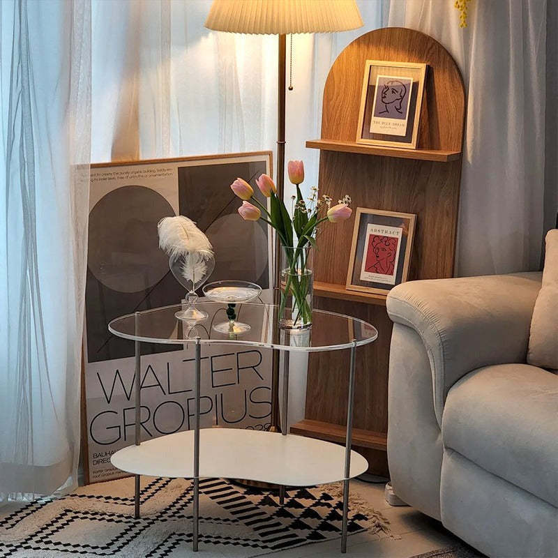 Modern Curved Acrylic Metal Coffee Table