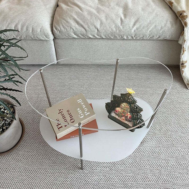 Modern Curved Acrylic Metal Coffee Table — Transparent + Black