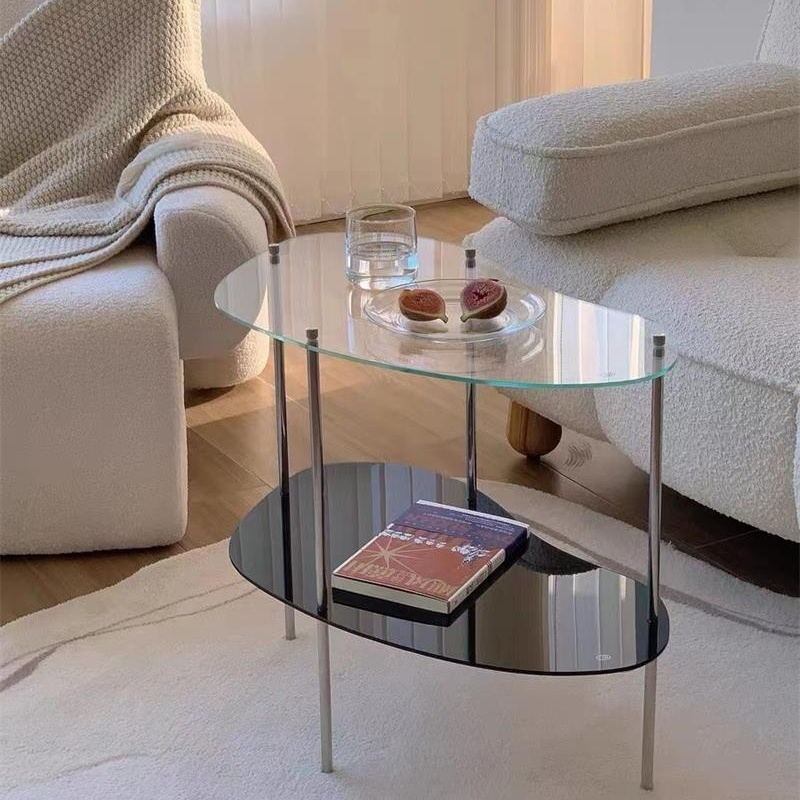 Modern Curved Acrylic Metal Coffee Table — Transparent