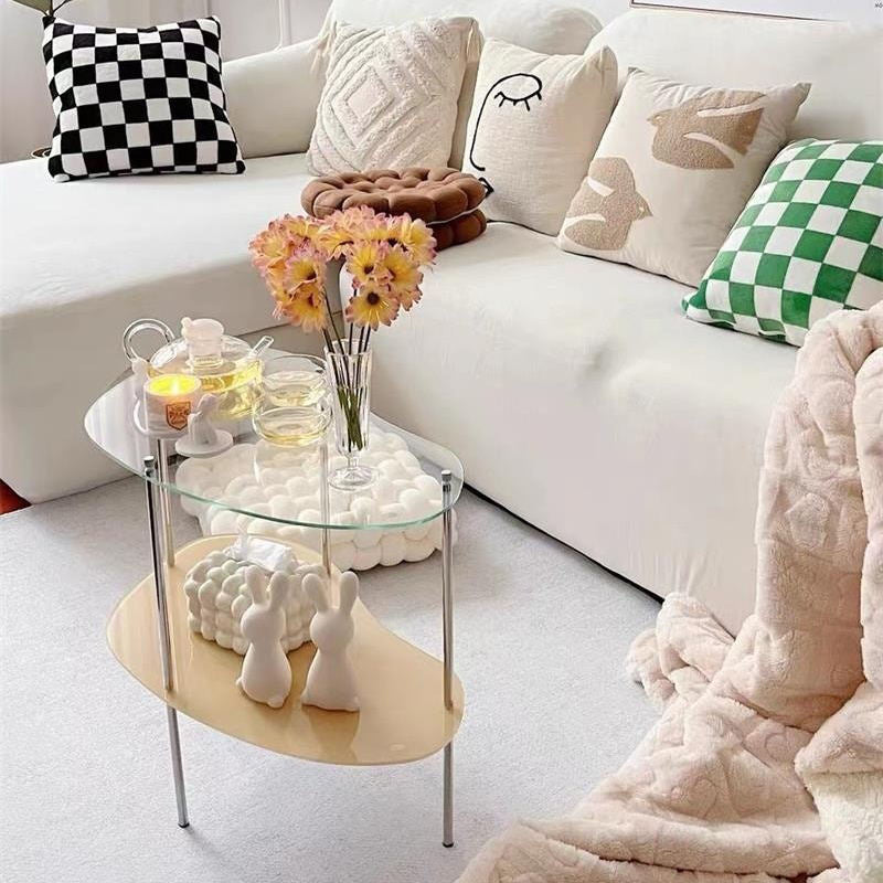 Modern Curved Acrylic Metal Coffee Table — Transparent + White