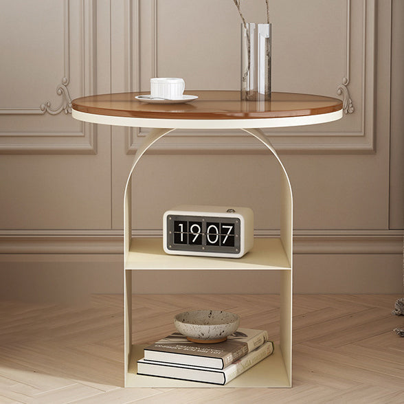 Nordic Glass Iron Round Pedestal End Table 2-Tier Storage — Black