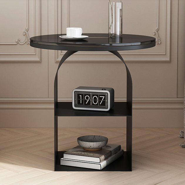 Nordic Glass Iron Round Pedestal End Table 2-Tier Storage