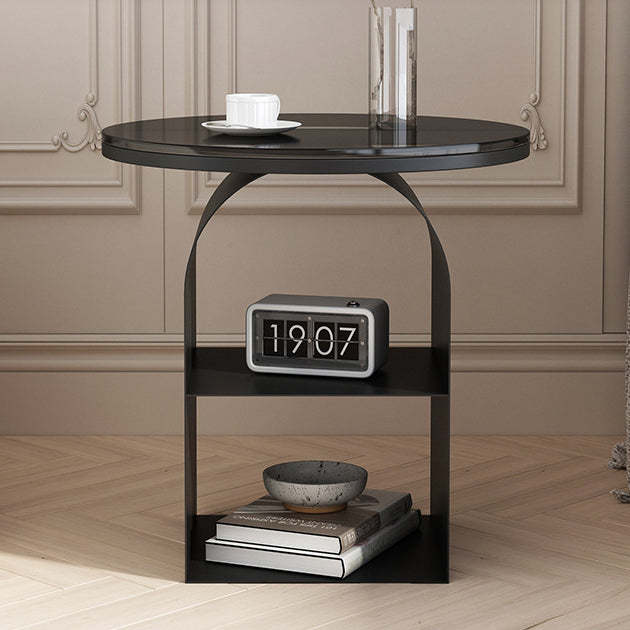 Nordic Glass Iron Round Pedestal End Table 2-Tier Storage