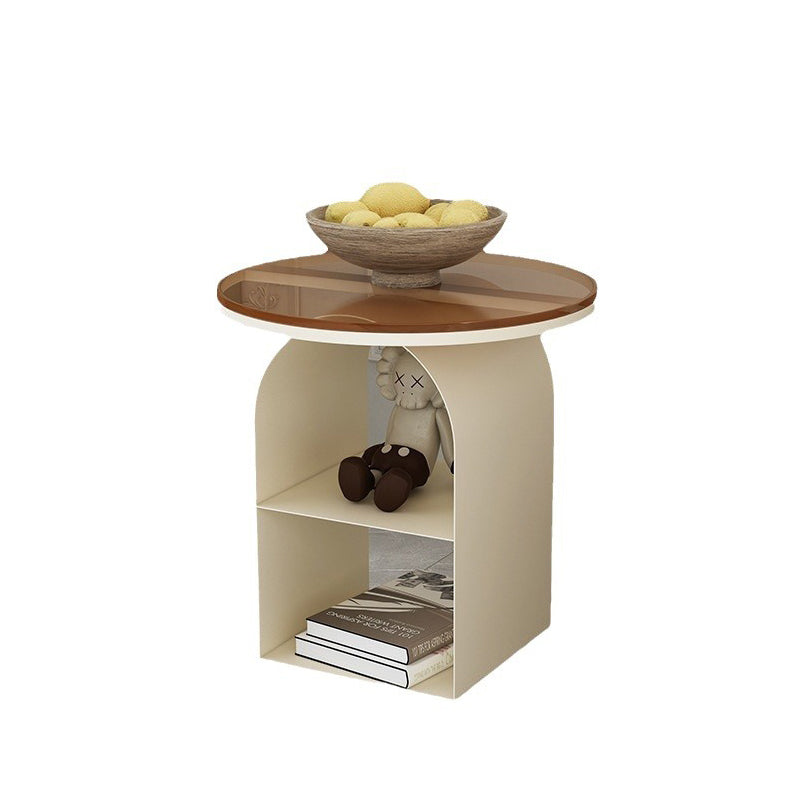 Nordic Glass Iron Round Pedestal End Table 2-Tier Storage