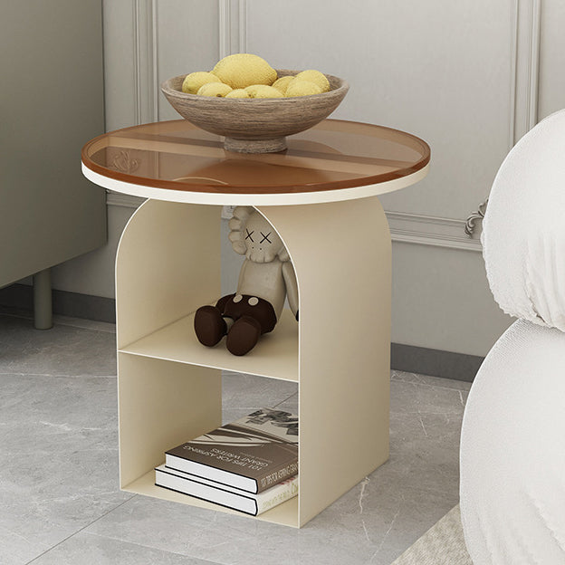 Nordic Glass Iron Round Pedestal End Table 2-Tier Storage — White