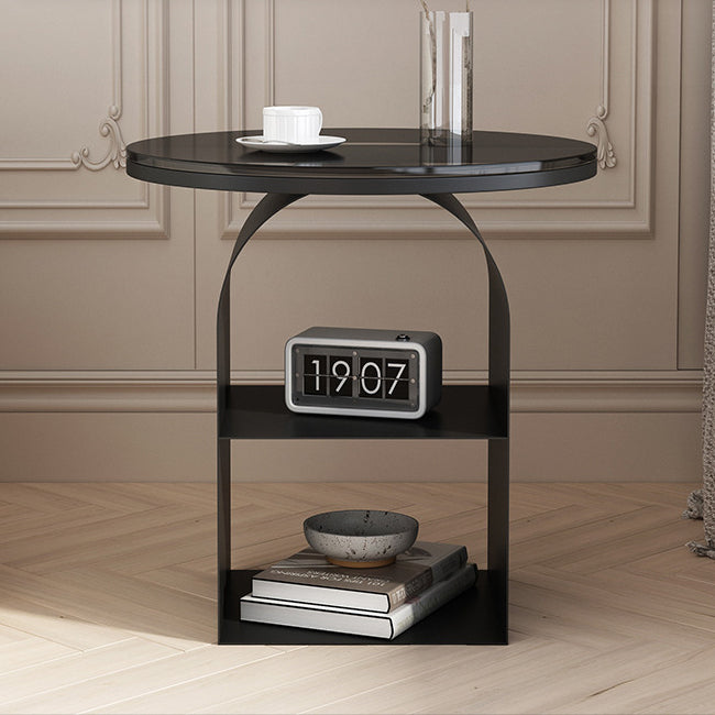 Nordic Glass Iron Round Pedestal End Table 2-Tier Storage
