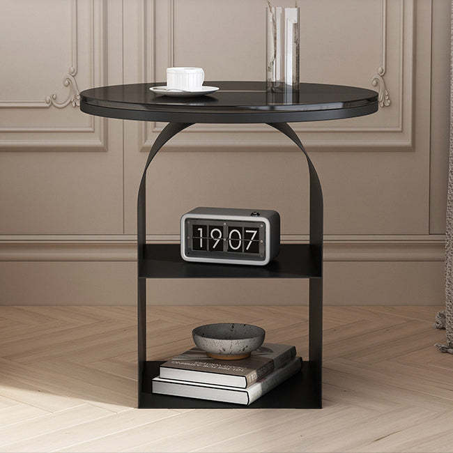 Nordic Glass Iron Round Pedestal End Table 2-Tier Storage