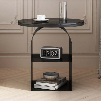Nordic Glass Iron Round Pedestal End Table 2-Tier Storage