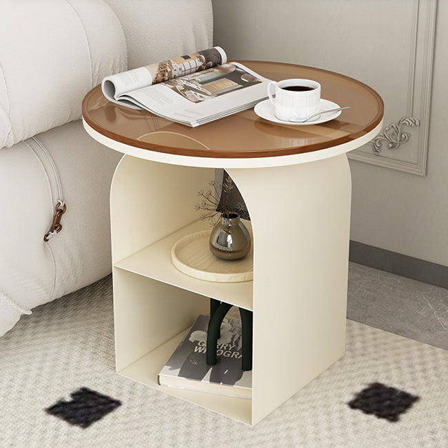 Nordic Glass Iron Round Pedestal End Table 2-Tier Storage