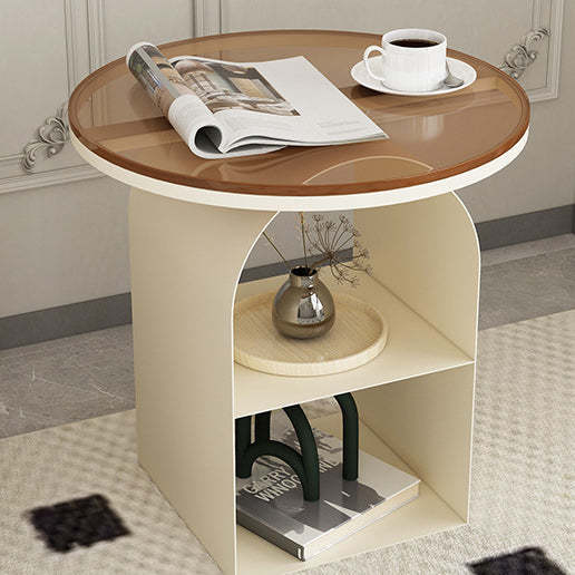 Nordic Glass Iron Round Pedestal End Table 2-Tier Storage