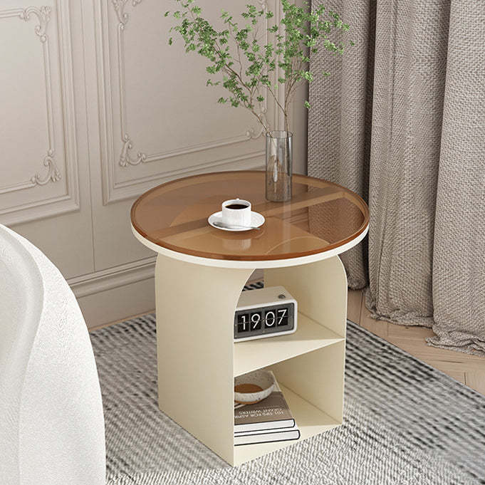 Nordic Glass Iron Round Pedestal End Table 2-Tier Storage