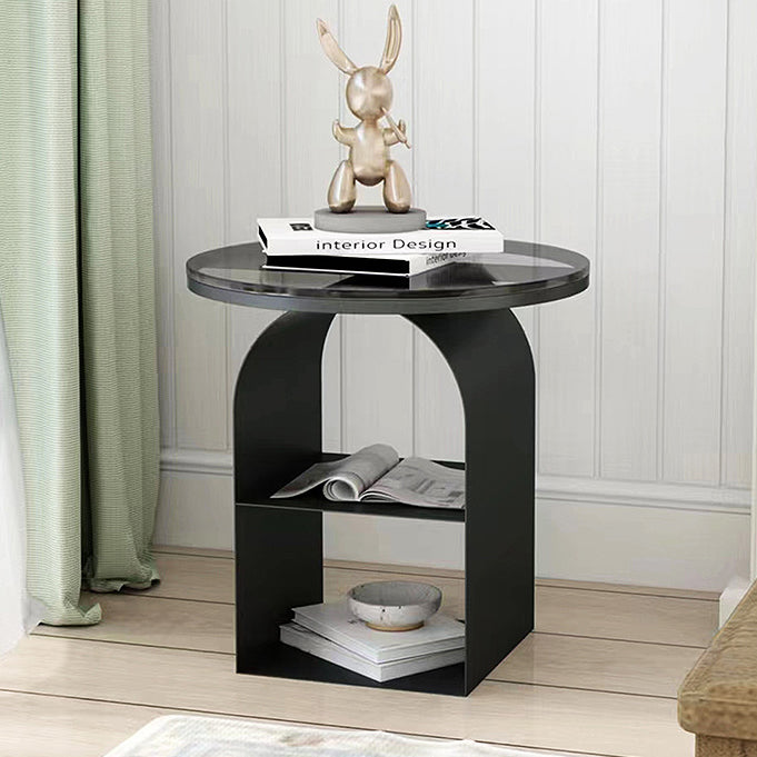 Nordic Glass Iron Round Pedestal End Table 2-Tier Storage