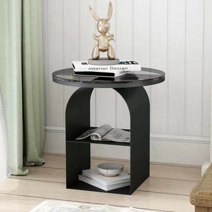 Nordic Glass Iron Round Pedestal End Table 2-Tier Storage