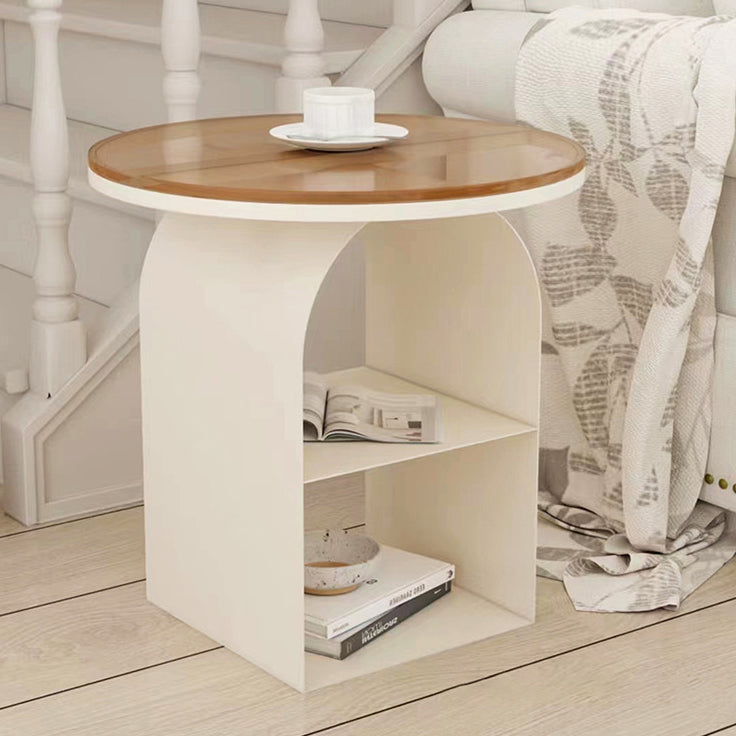 Nordic Glass Iron Round Pedestal End Table 2-Tier Storage