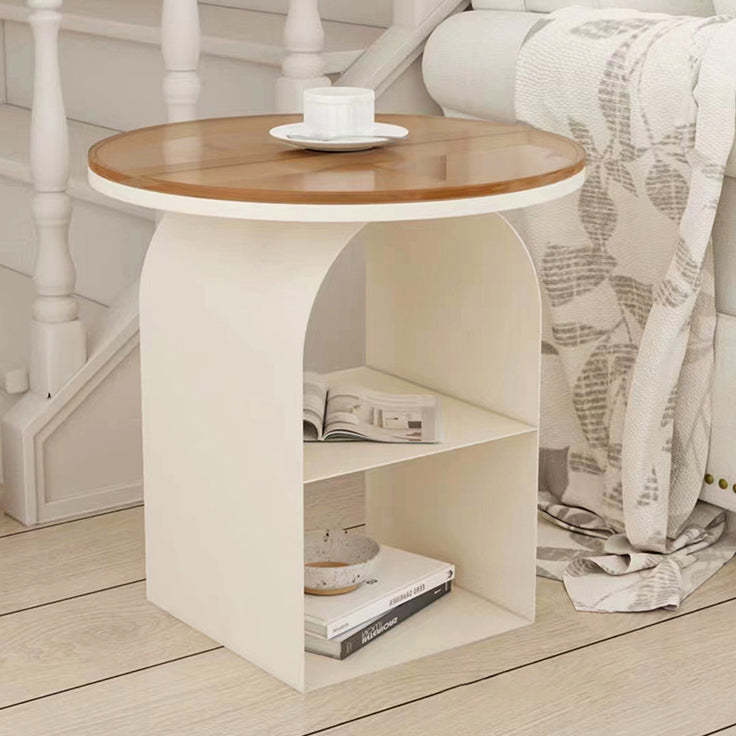Nordic Glass Iron Round Pedestal End Table 2-Tier Storage