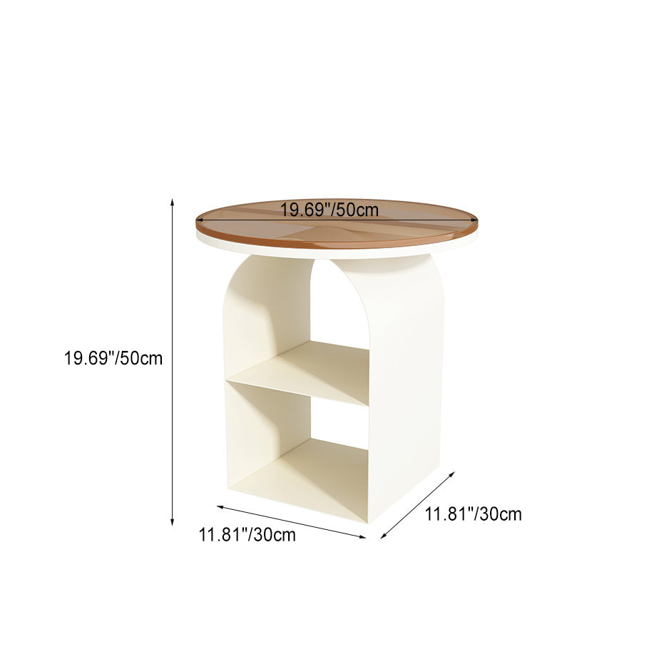 Nordic Glass Iron Round Pedestal End Table 2-Tier Storage