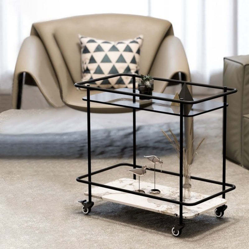 Minimalist Sintered Stone Glass End Table — Gray Glass + Pandora Sintered Stone