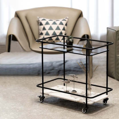 Minimalist Sintered Stone Glass End Table — Gray Glass + Pandora Sintered Stone