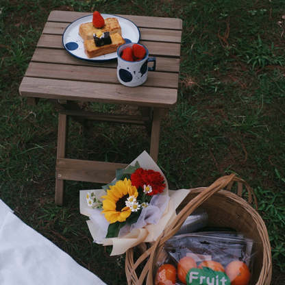 Rustic Wood Slat Foldable End Table