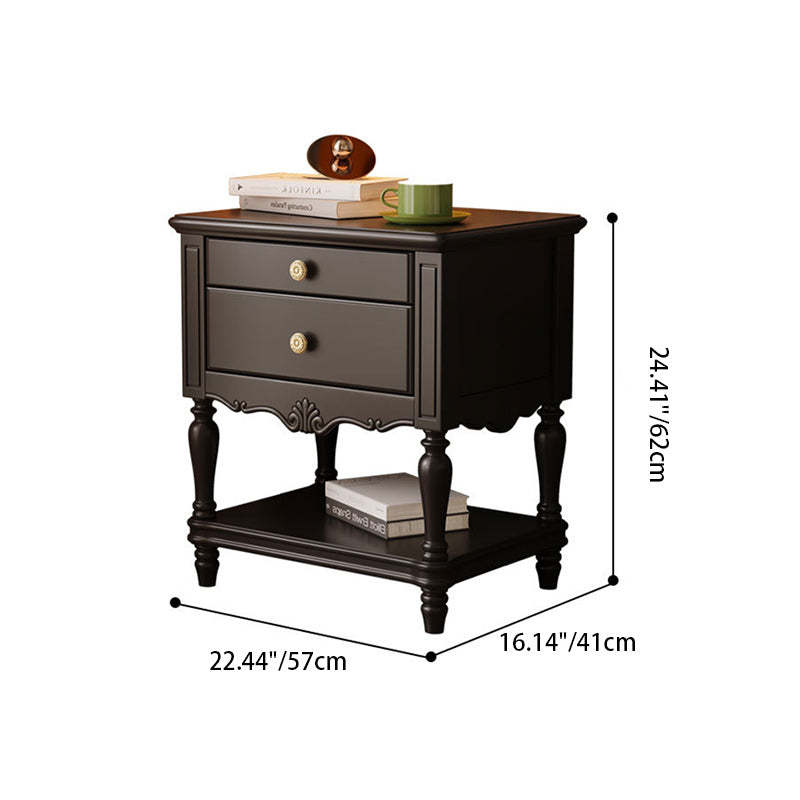French Solid Wood 2-Drawer Nightstand