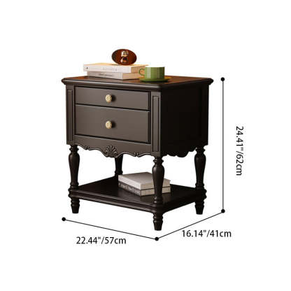 French Solid Wood 2-Drawer Nightstand