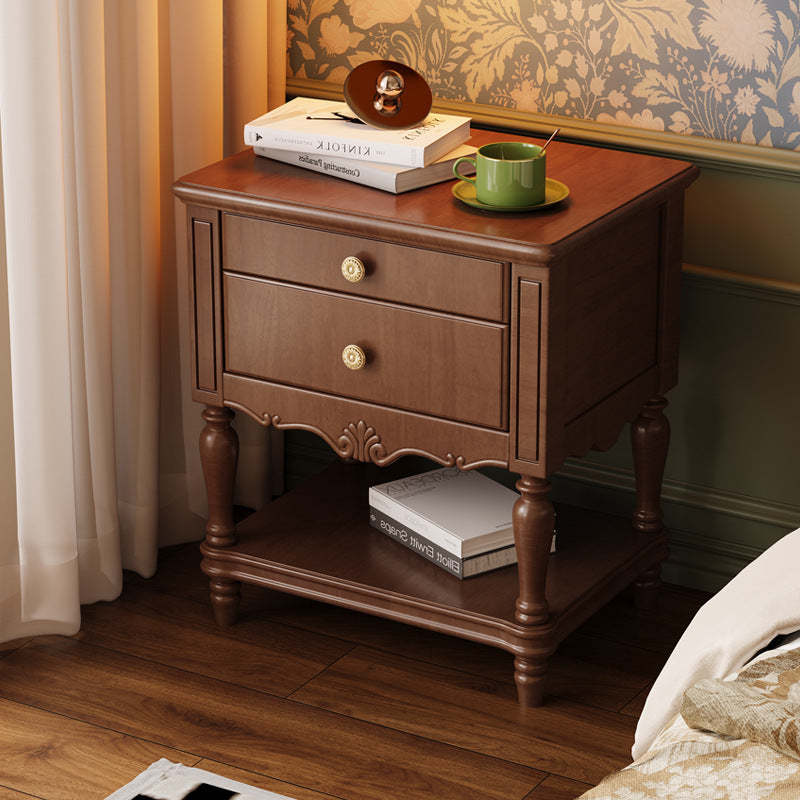 French Solid Wood 2-Drawer Nightstand