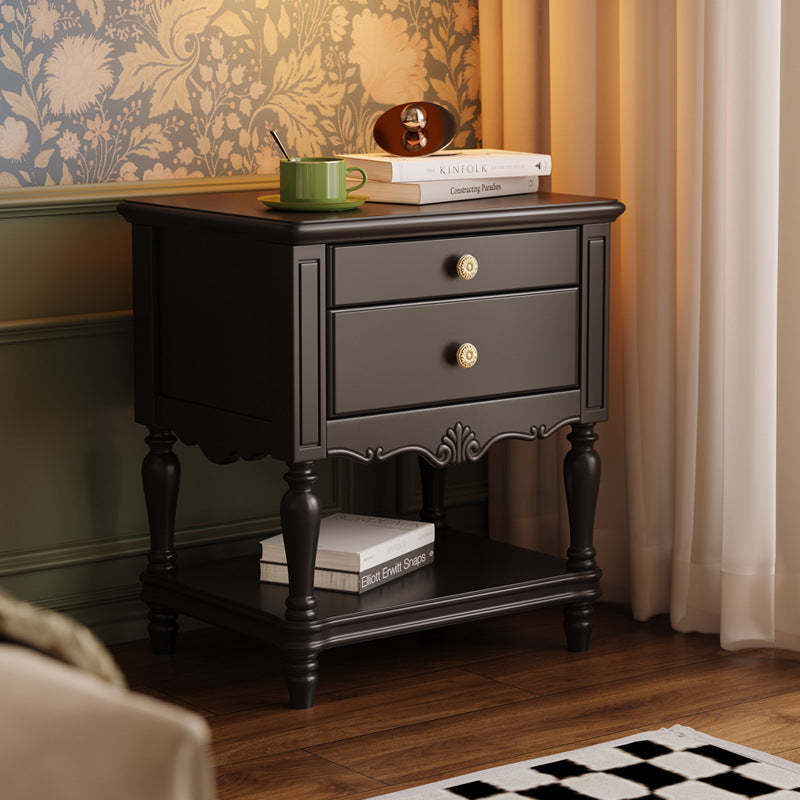French Solid Wood 2-Drawer Nightstand