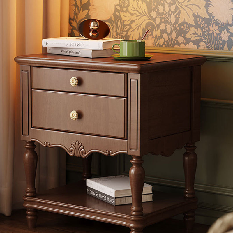 French Solid Wood 2-Drawer Nightstand