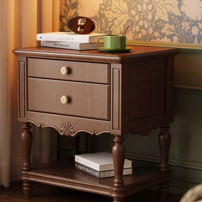 French Solid Wood 2-Drawer Nightstand