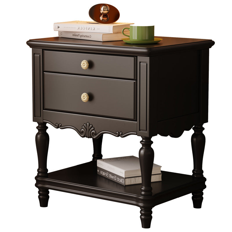 French Solid Wood 2-Drawer Nightstand