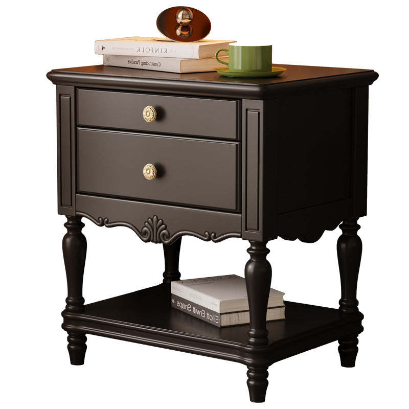 French Solid Wood 2-Drawer Nightstand