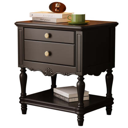 French Solid Wood 2-Drawer Nightstand