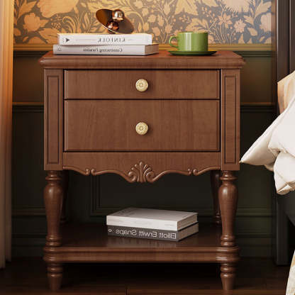 French Solid Wood 2-Drawer Nightstand