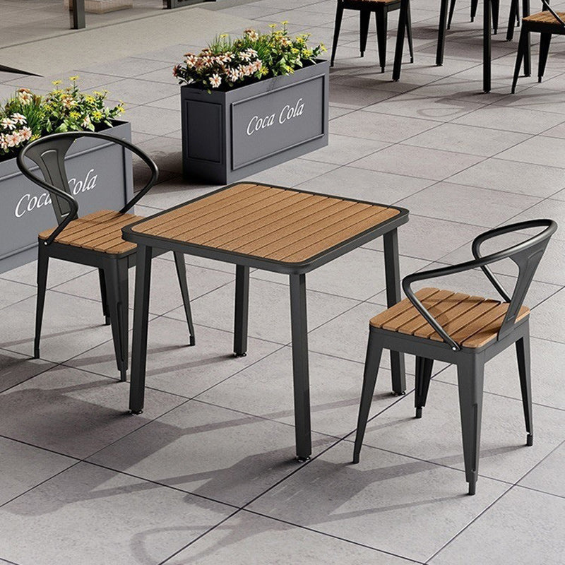Minimalist Slat Top Iron Dining Table